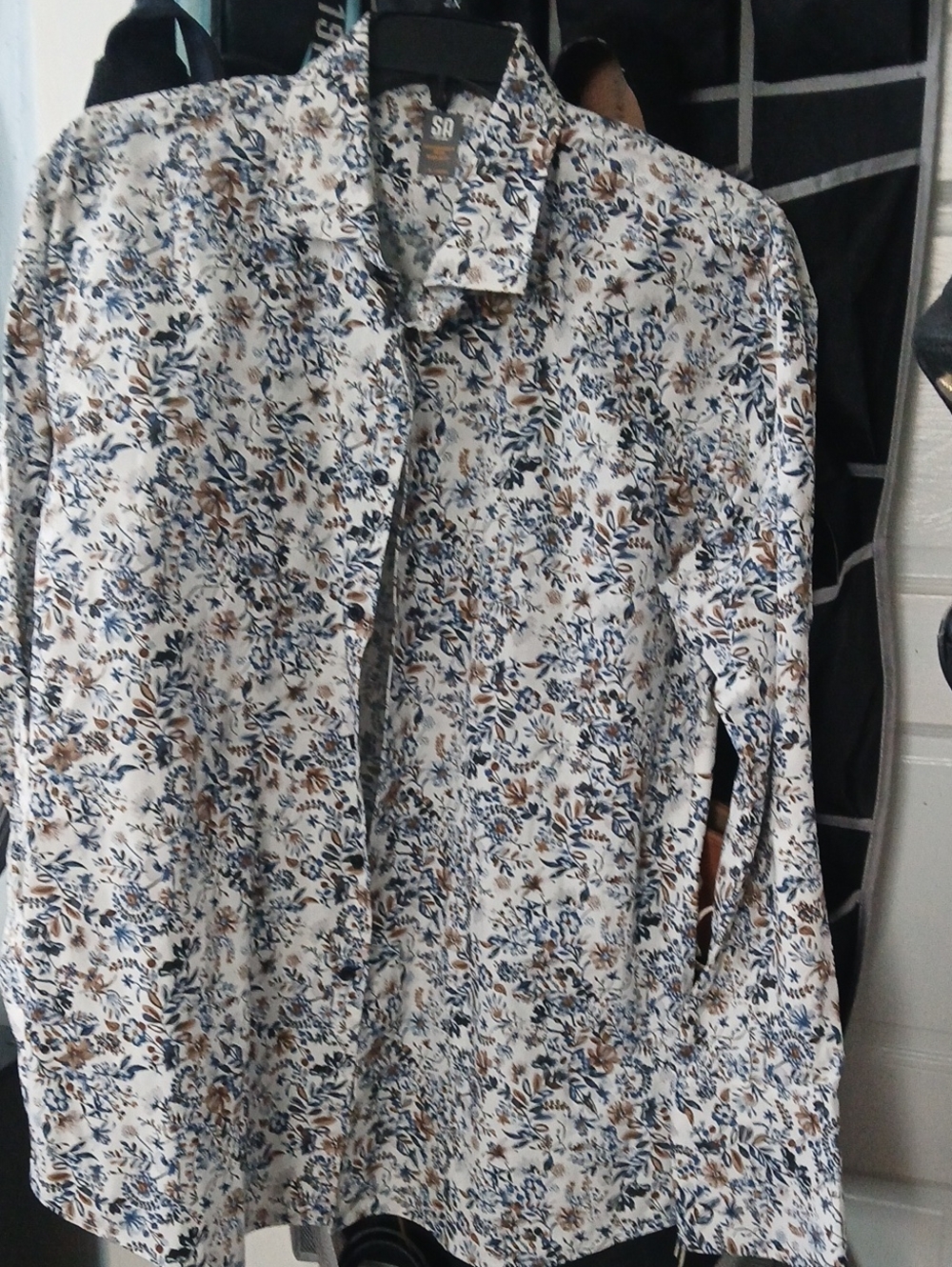 SA Floral-Print Men's Button-Up Shirt Jacket in White, Blue & Brown